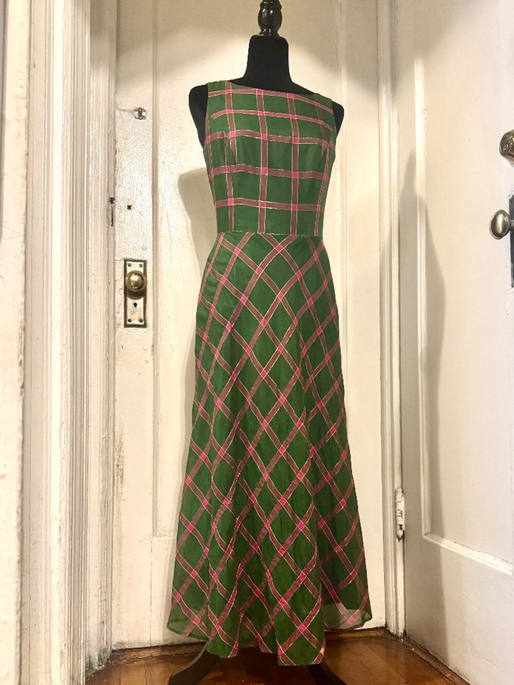 Vintage Plaid Custom Made Maxi Dress Size  4-6